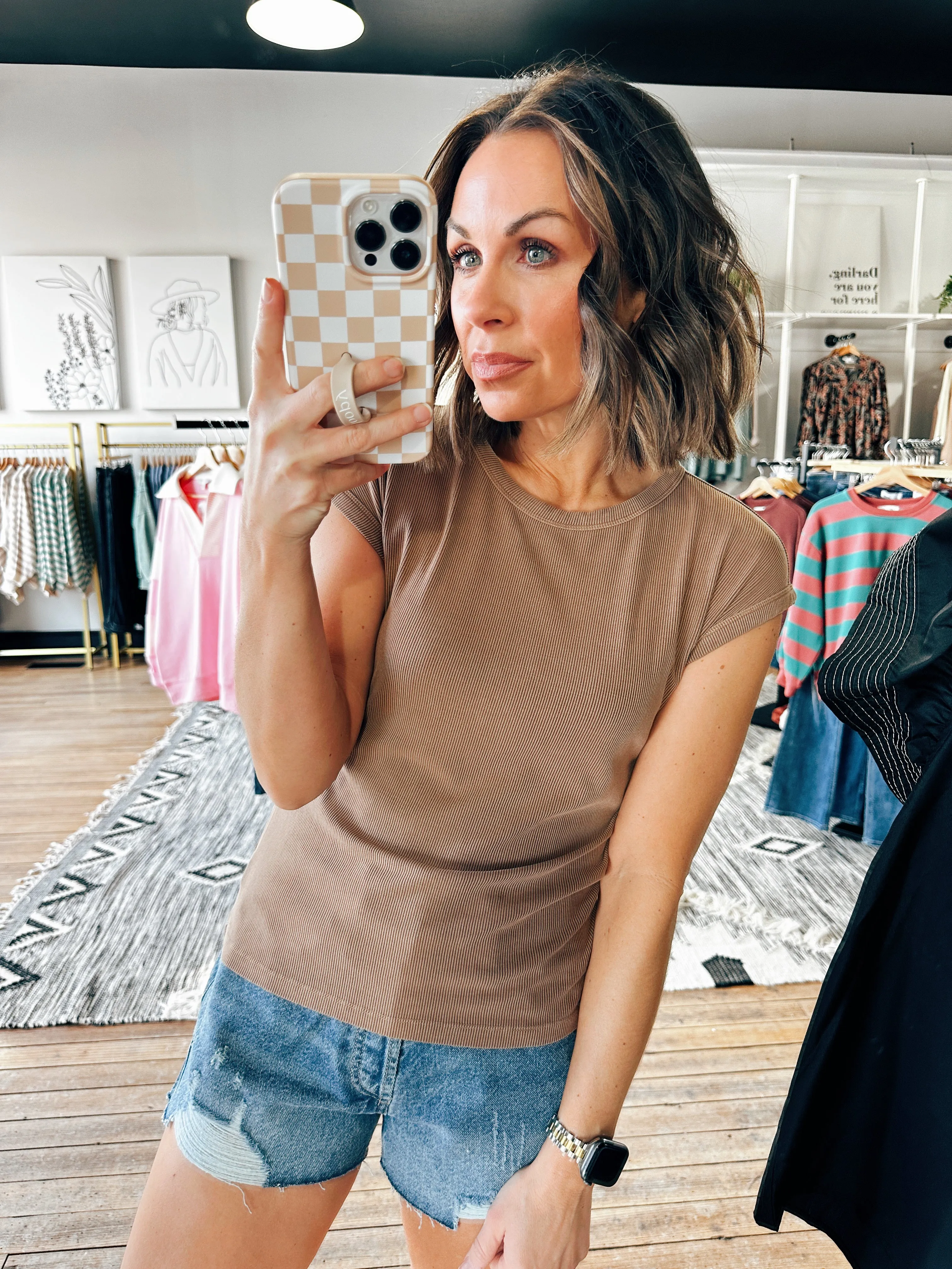 Taupe Ribbed Mineral Tee