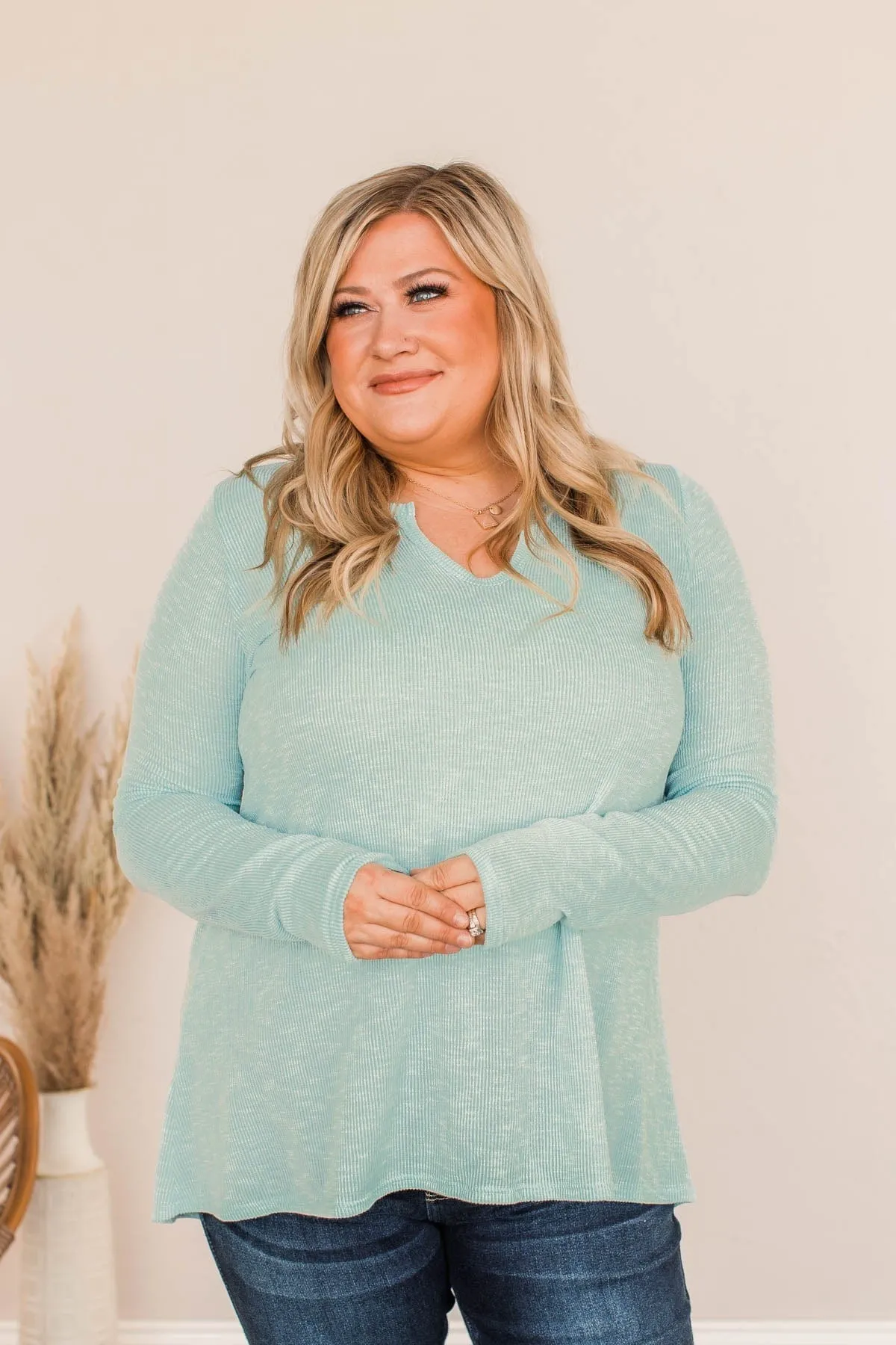 Thank Me Later Ribbed Knit Top- Aqua