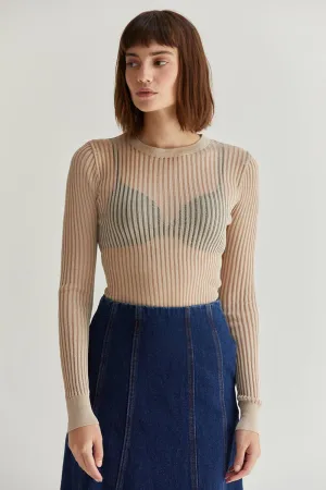 Tina Ribbed Top in Beige