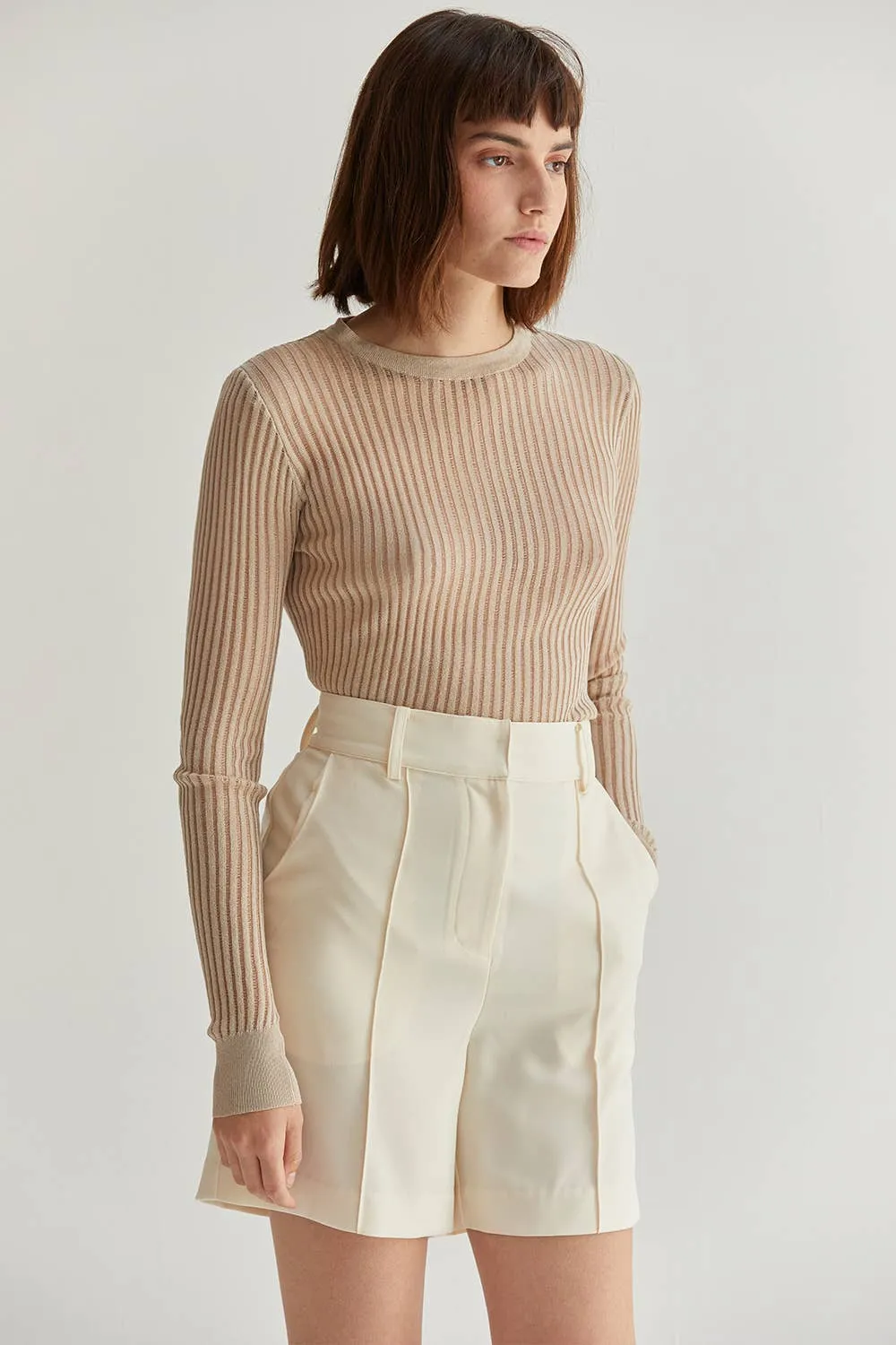 Tina Ribbed Top in Beige