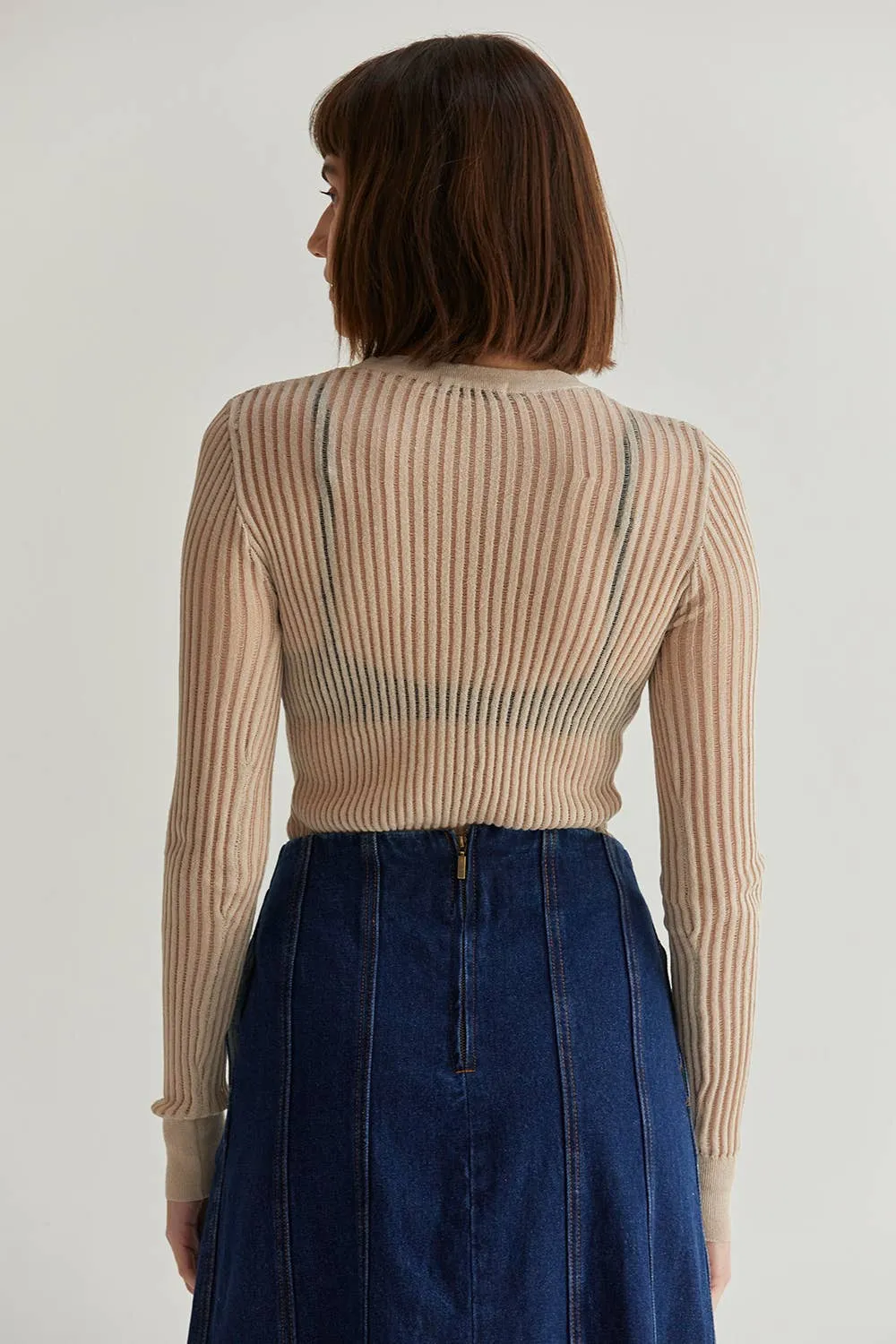 Tina Ribbed Top in Beige