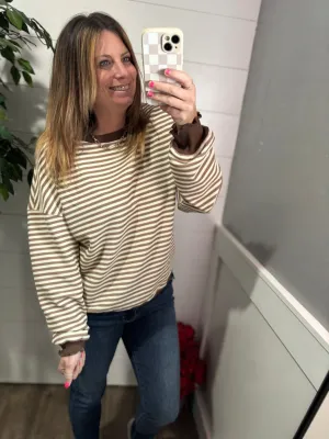 Too Good to be True Striped Drop Shoulder Top in Brown