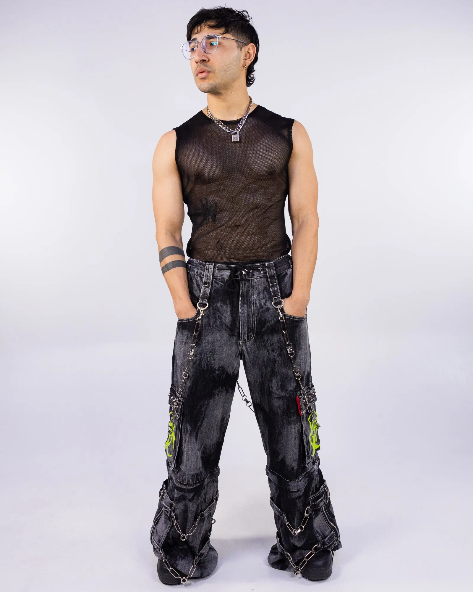 Tripp NYC Zip-Off Biohazard Black Denim Storm Wash Unisex Pant