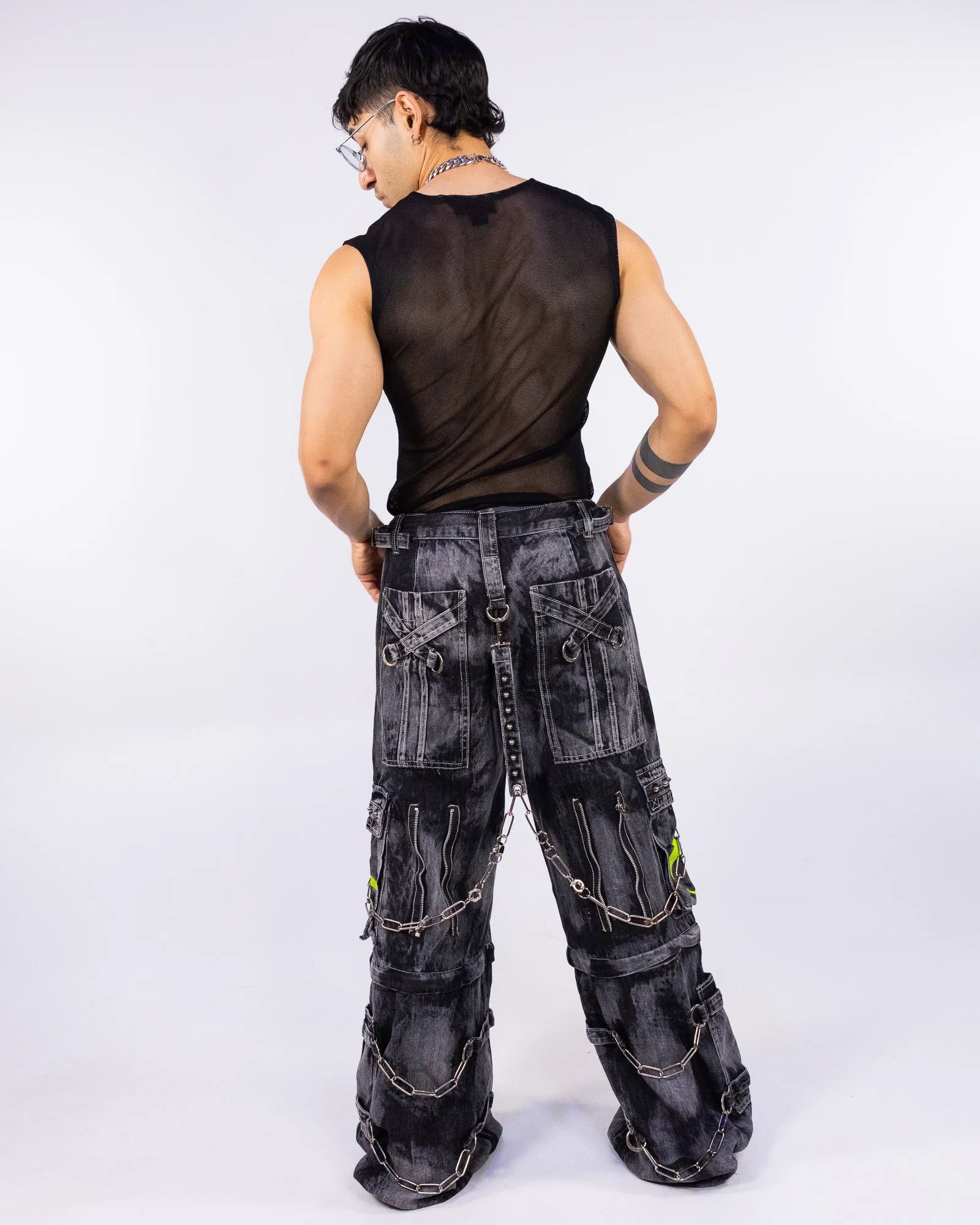 Tripp NYC Zip-Off Biohazard Black Denim Storm Wash Unisex Pant