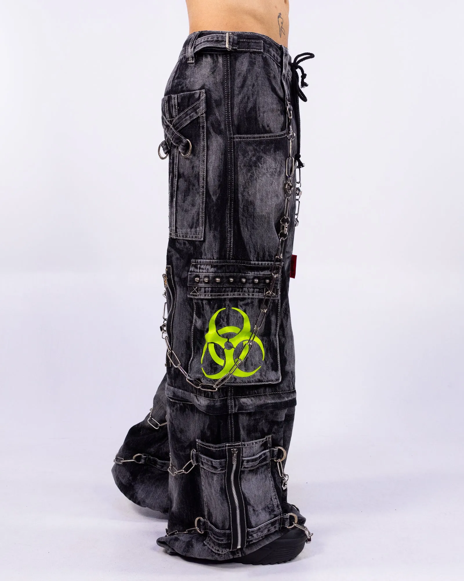 Tripp NYC Zip-Off Biohazard Black Denim Storm Wash Unisex Pant