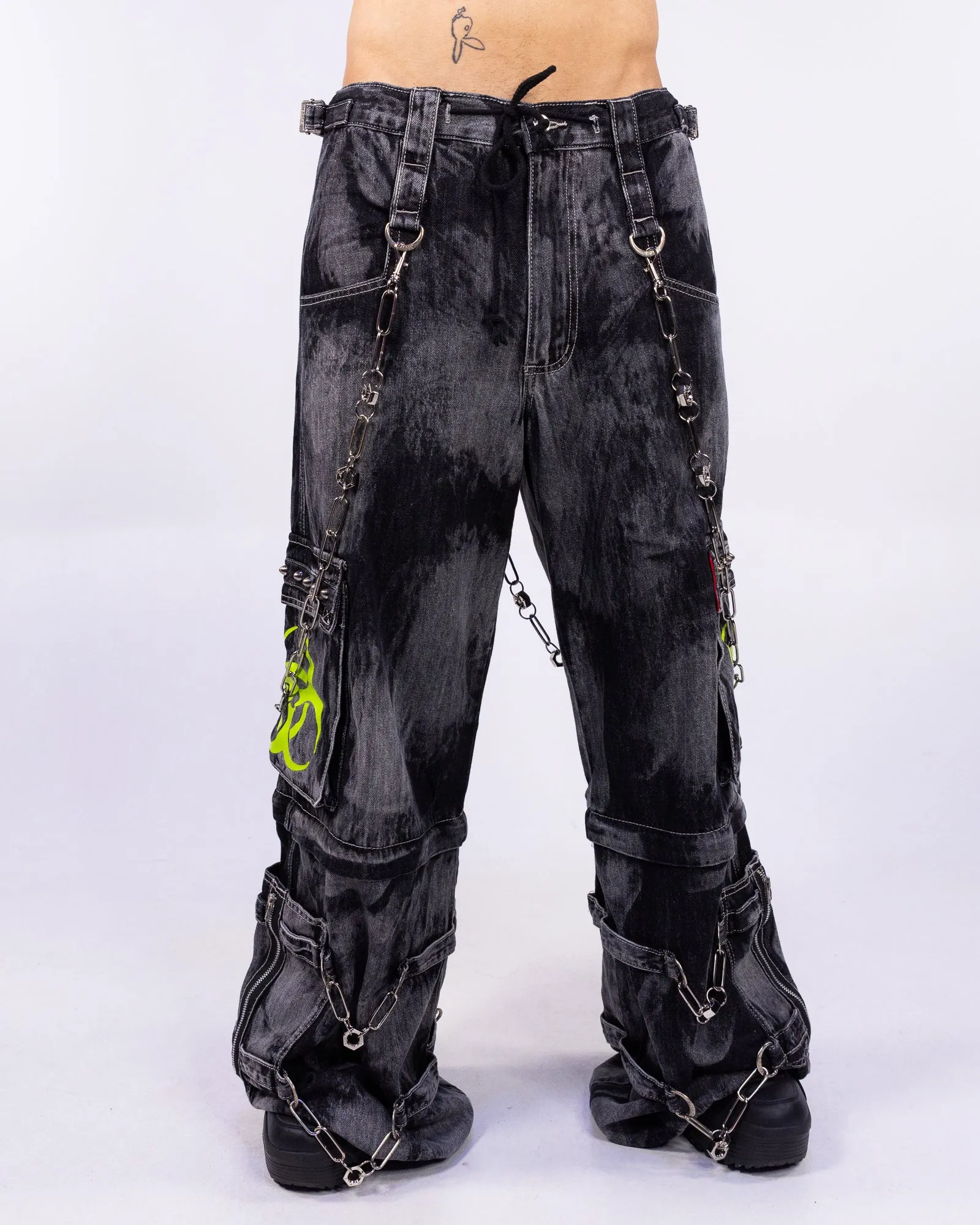 Tripp NYC Zip-Off Biohazard Black Denim Storm Wash Unisex Pant