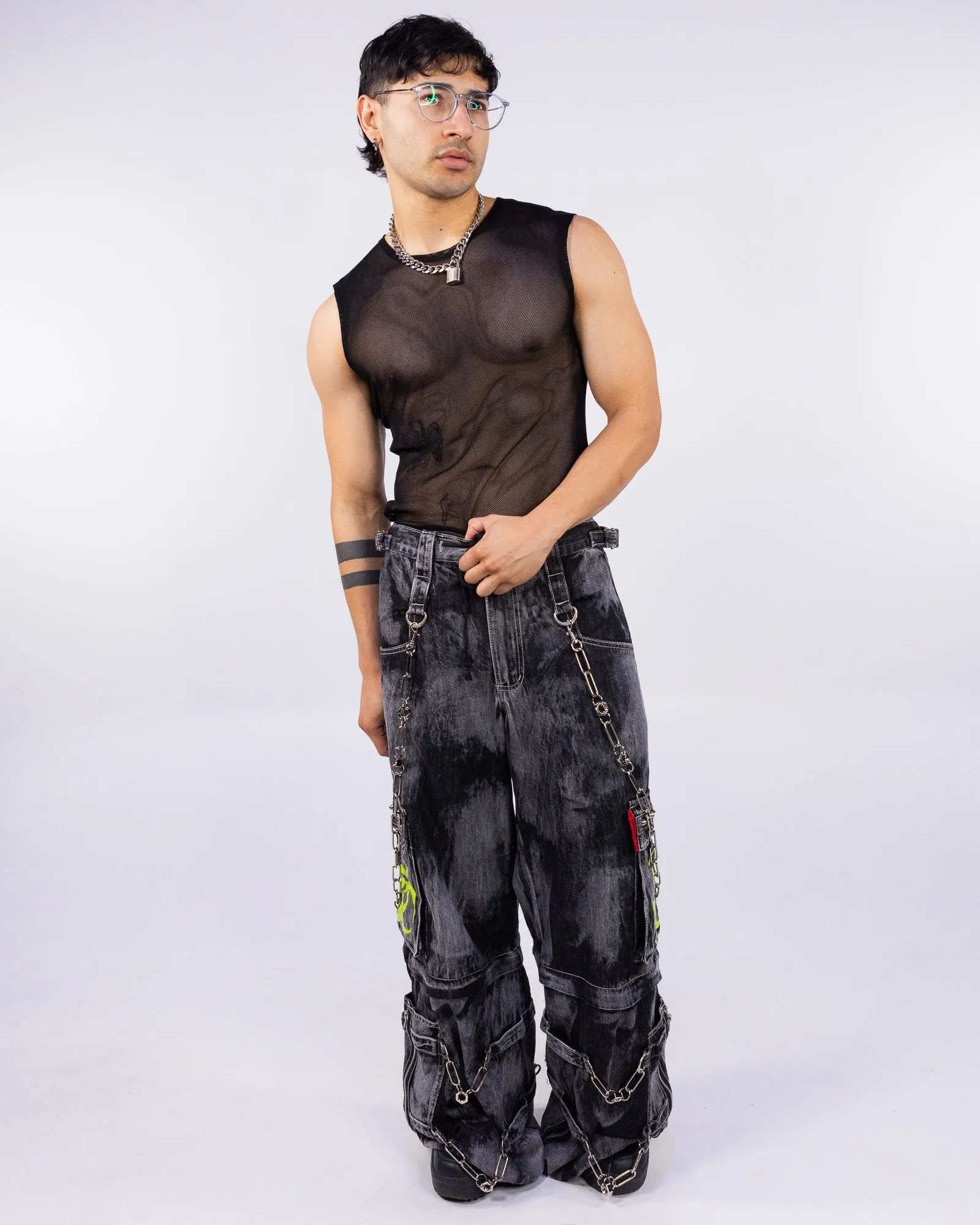 Tripp NYC Zip-Off Biohazard Black Denim Storm Wash Unisex Pant