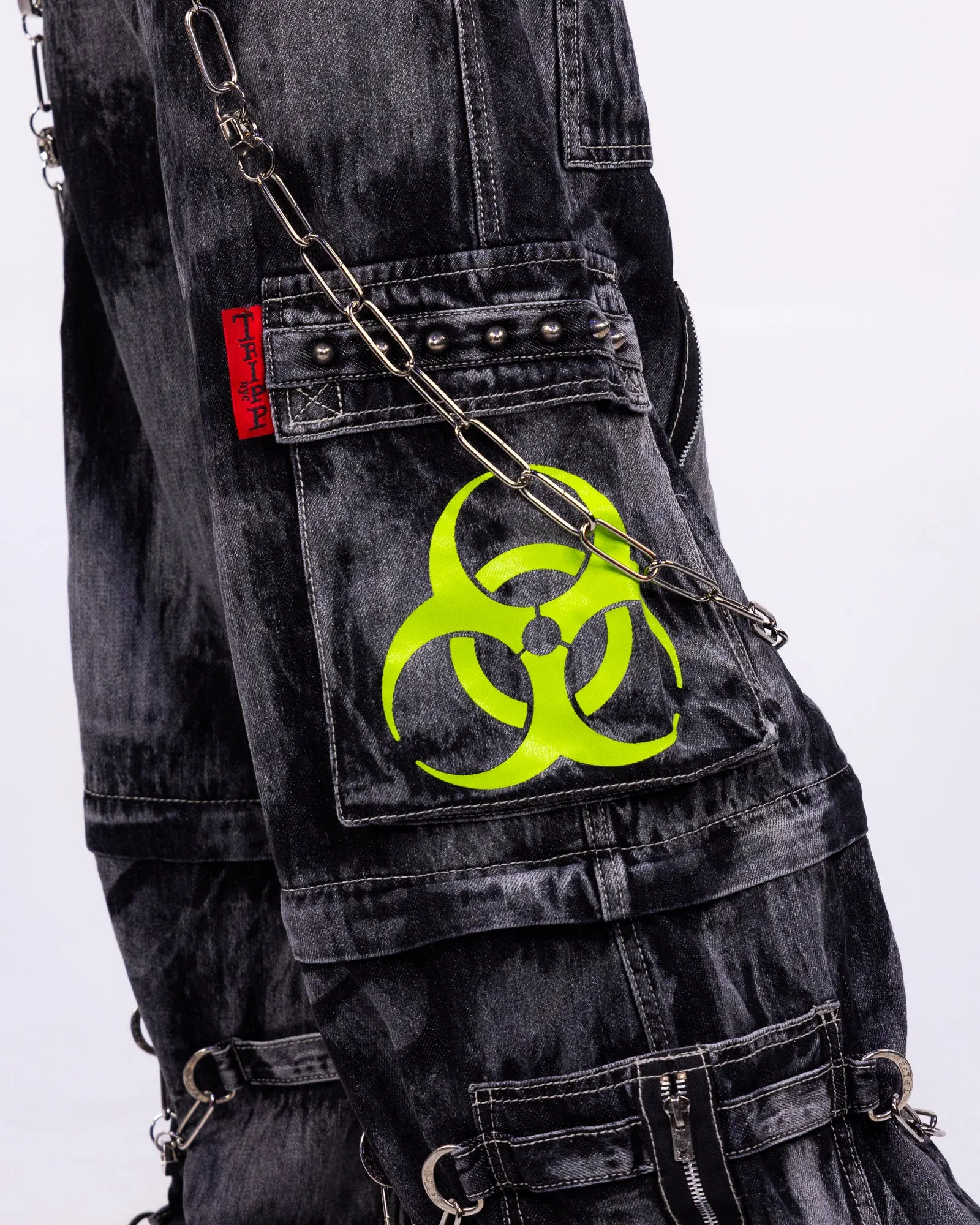 Tripp NYC Zip-Off Biohazard Black Denim Storm Wash Unisex Pant