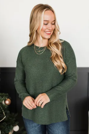Unbelievably Sweet Ribbed Sweater- Kale