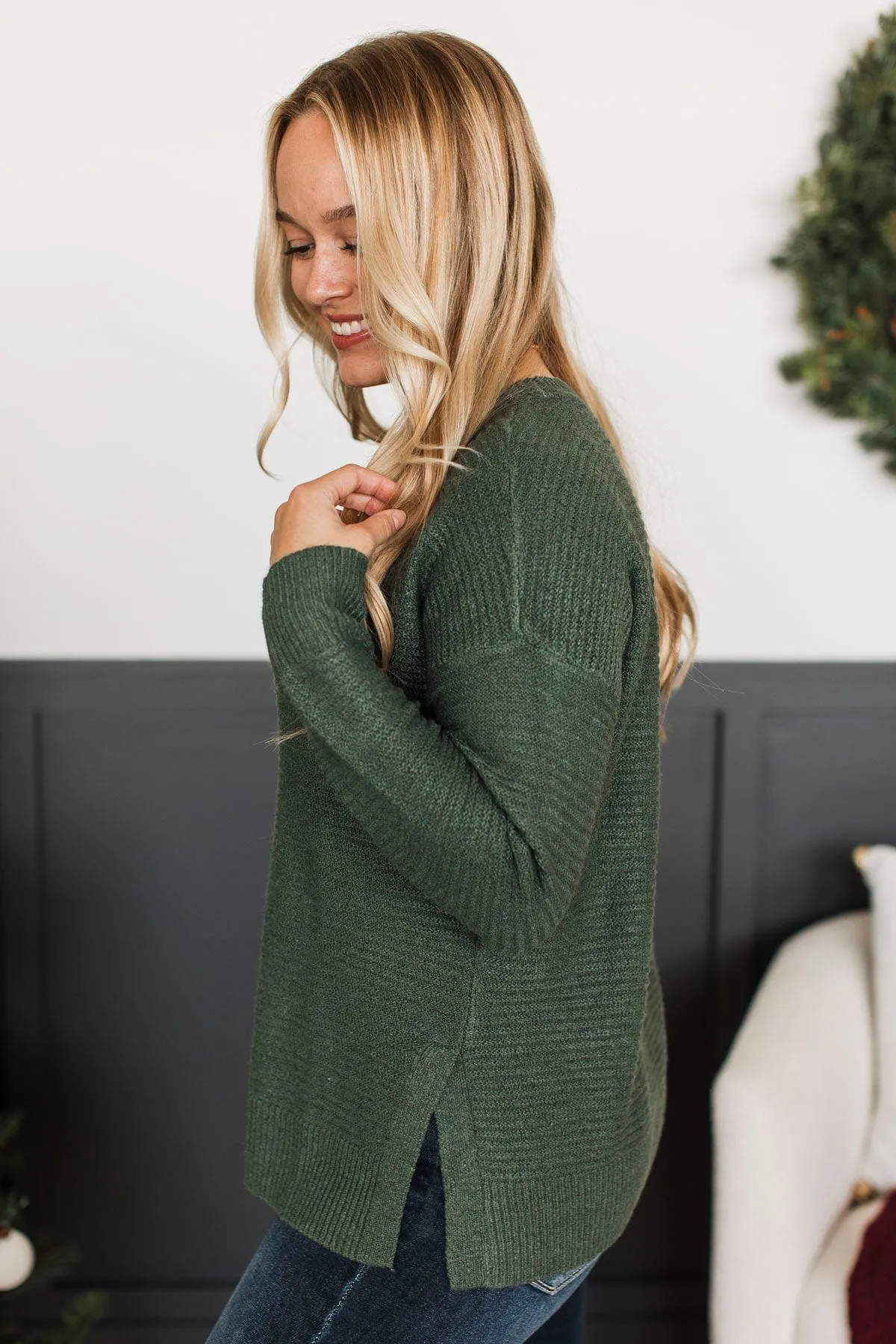 Unbelievably Sweet Ribbed Sweater- Kale