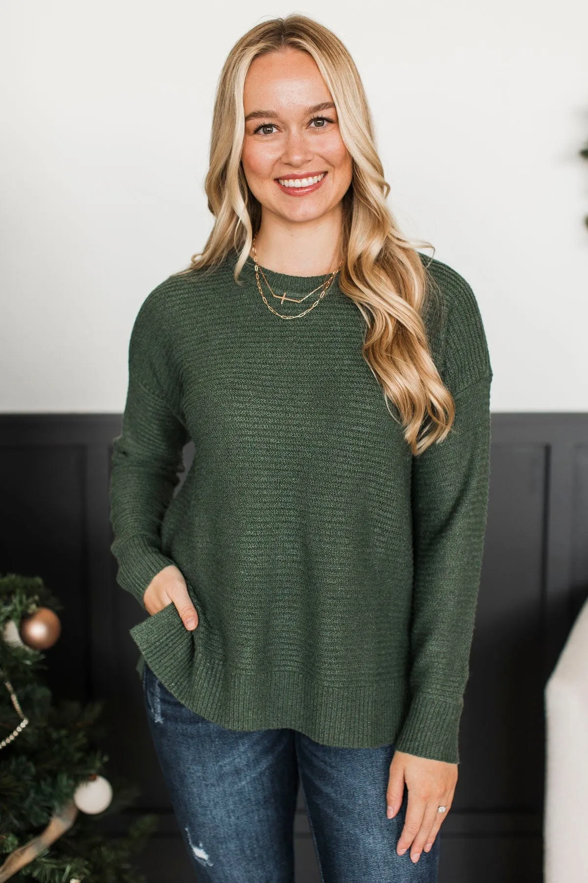 Unbelievably Sweet Ribbed Sweater- Kale