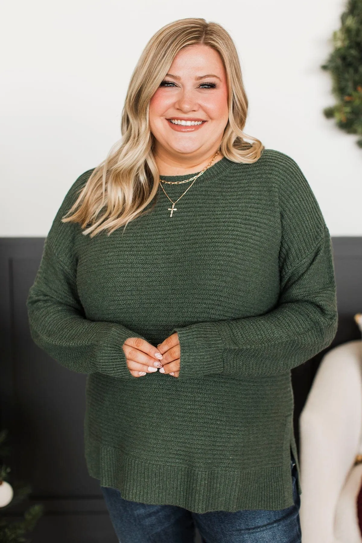 Unbelievably Sweet Ribbed Sweater- Kale