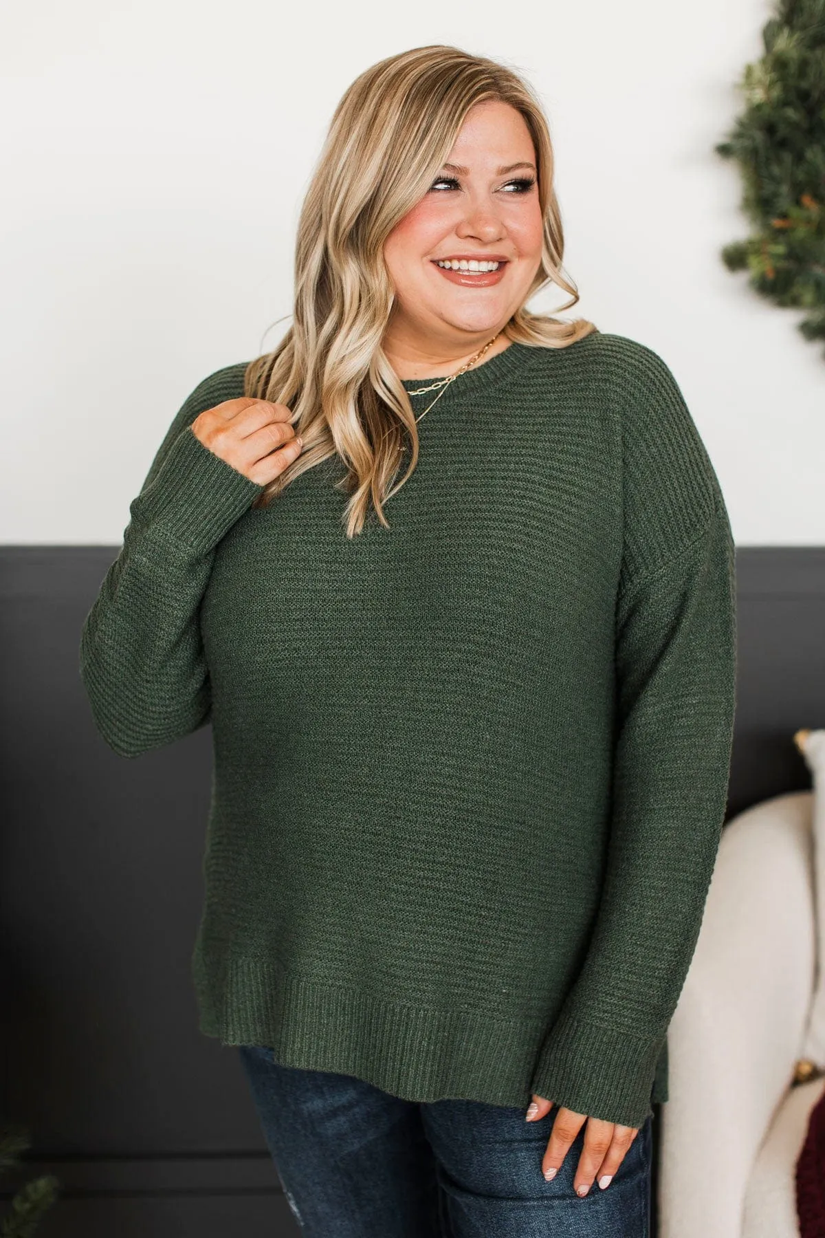 Unbelievably Sweet Ribbed Sweater- Kale