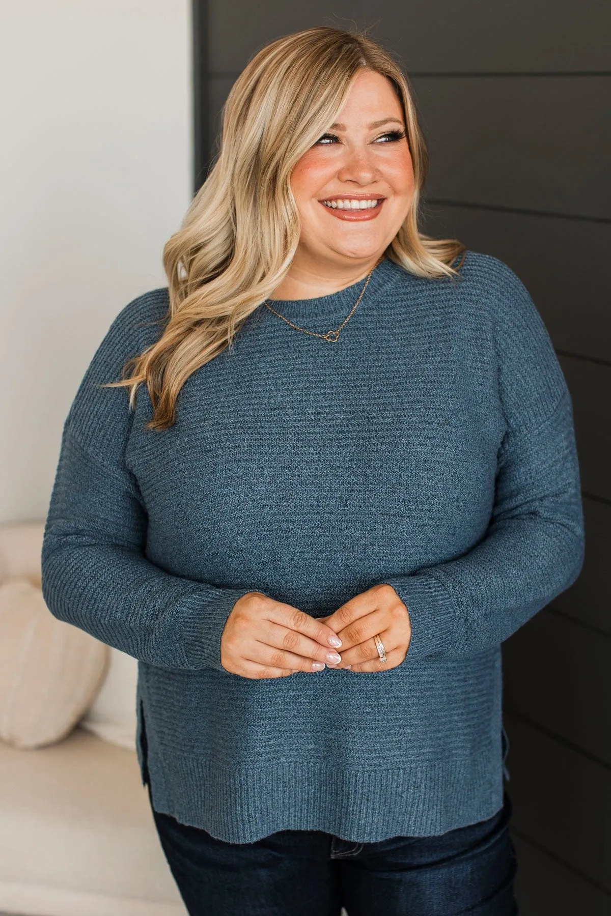 Unbelievably Sweet Ribbed Sweater- Light Navy