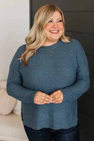Unbelievably Sweet Ribbed Sweater- Light Navy