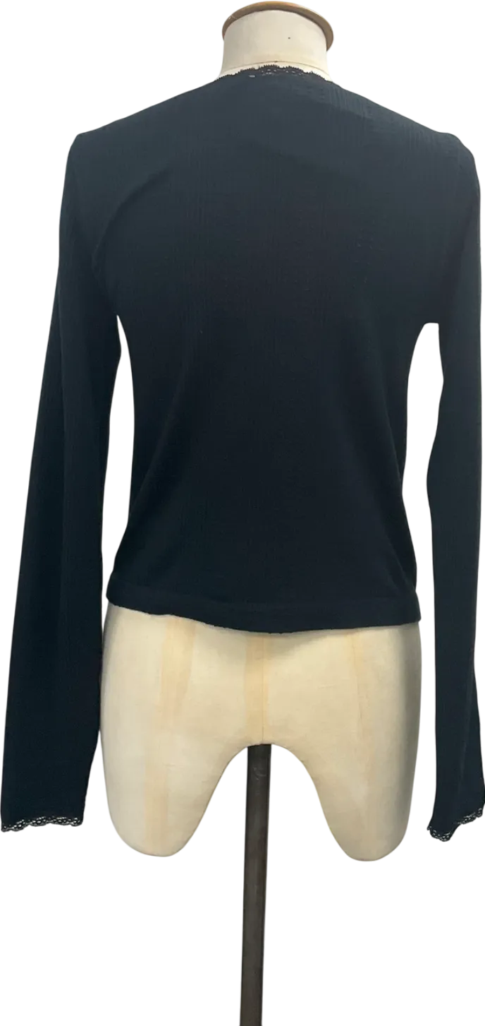 Urban Outfitters Black Out From Under pointelle lace trim Top UK XL