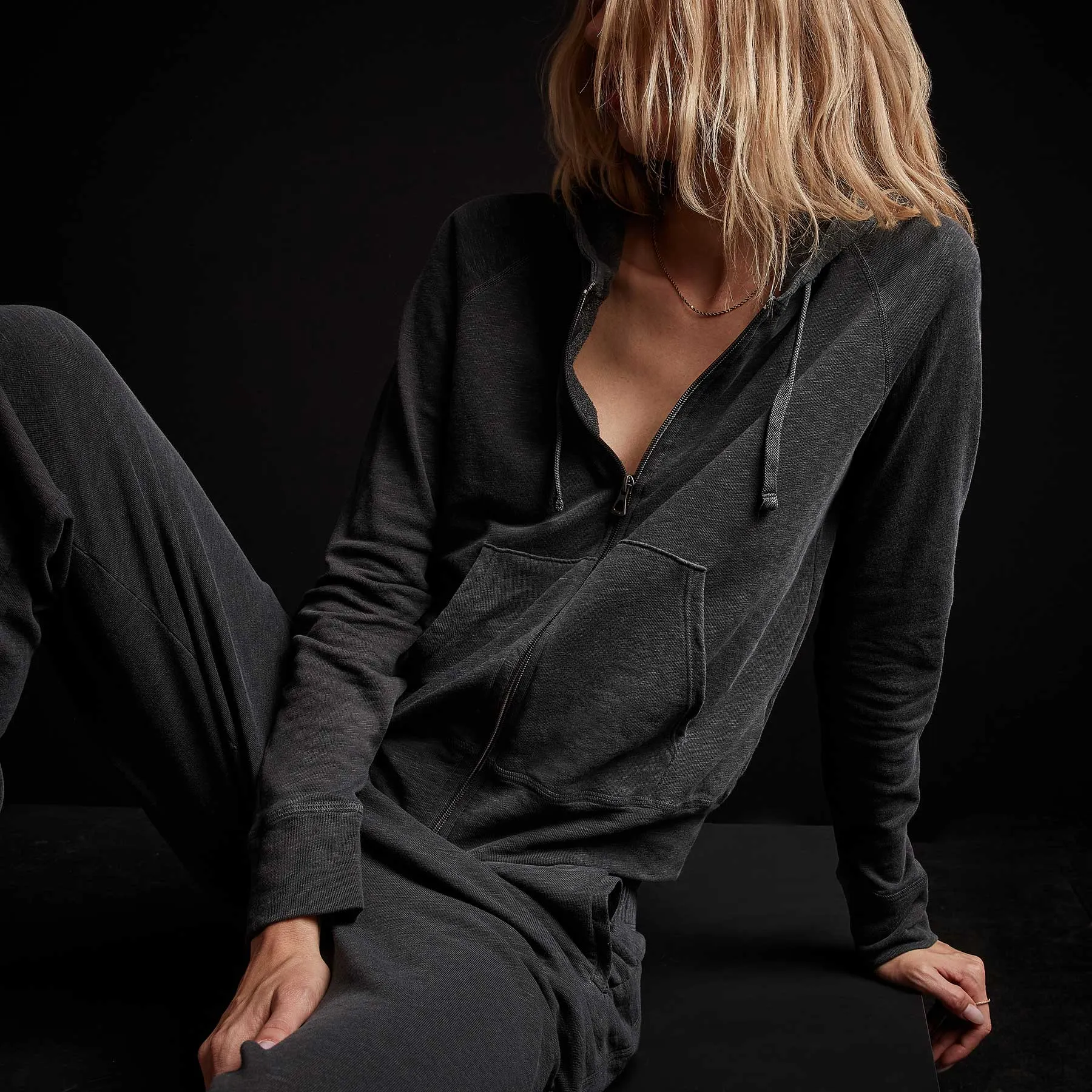 Vintage French Terry Zip Up Hoodie - Magma Pigment