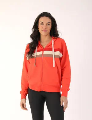 Vintage Oversized Zip Up: Hot Coral with Scarlet/Oatmilk/Mocha Stripes