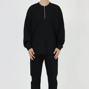 Waffle Half-Zip Round Neck Sweatshirt