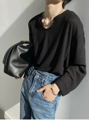 Waffle Knit Long Sleeve Pullover