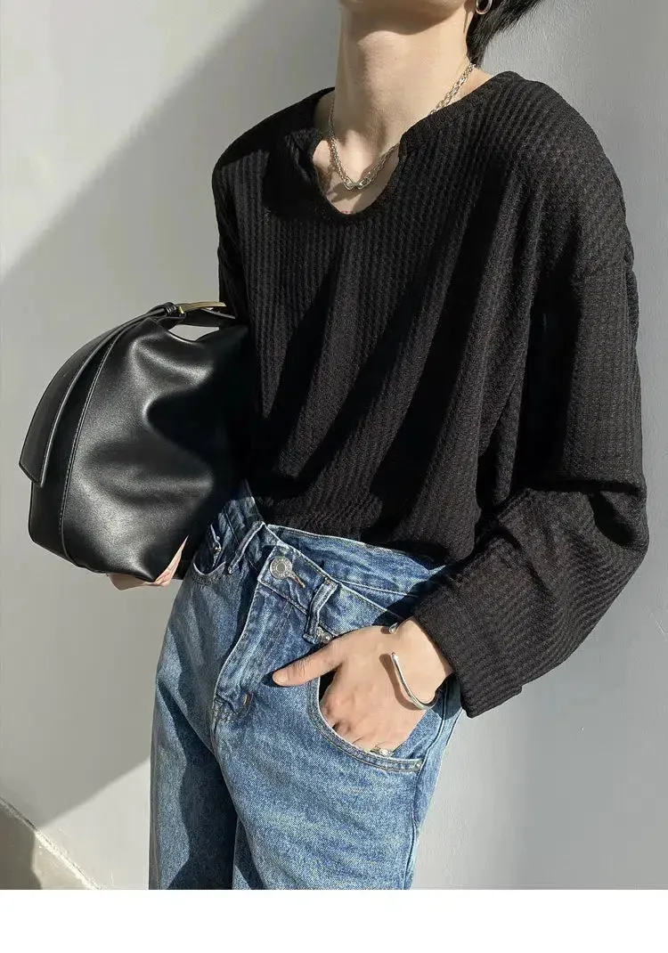 Waffle Knit Long Sleeve Pullover