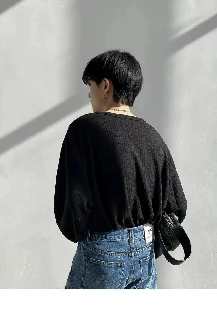 Waffle Knit Long Sleeve Pullover
