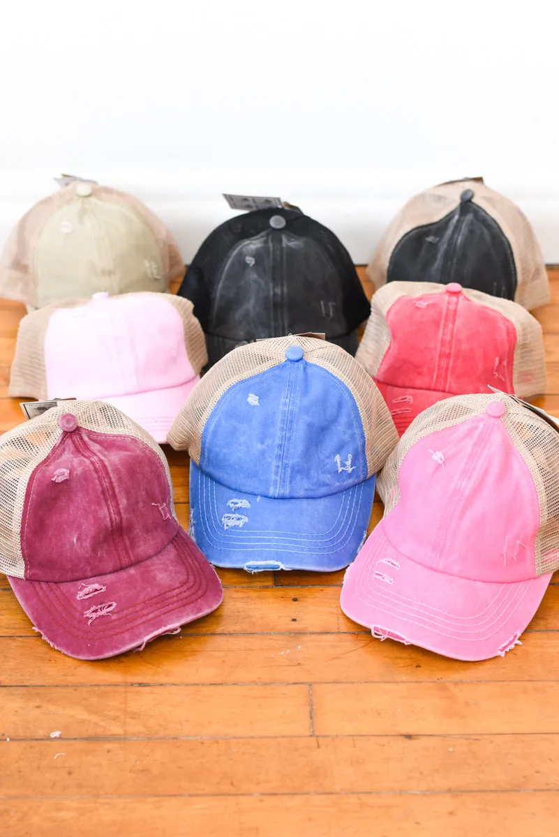 Washed Denim Criss-Cross High Pony Hat