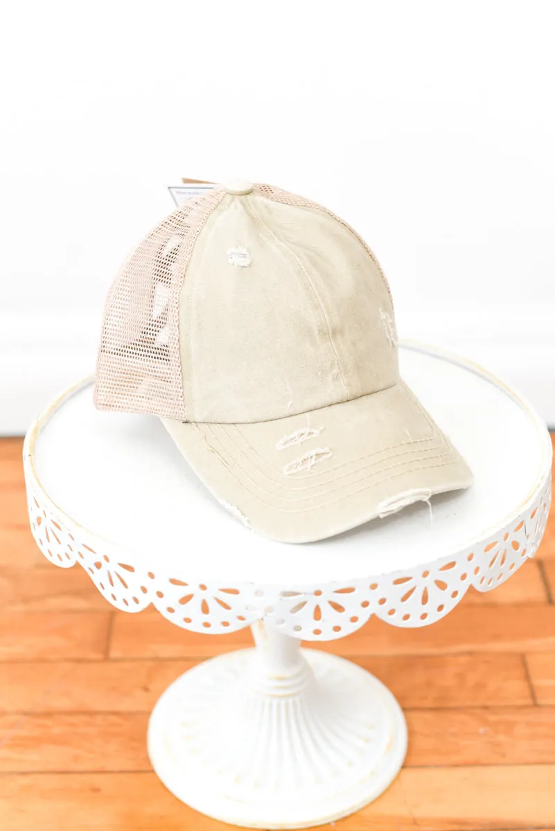 Washed Denim Criss-Cross High Pony Hat