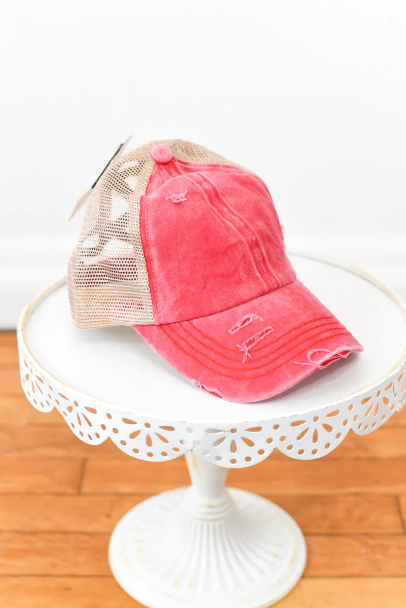 Washed Denim Criss-Cross High Pony Hat
