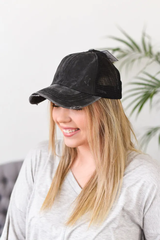 Washed Denim Criss-Cross High Pony Hat