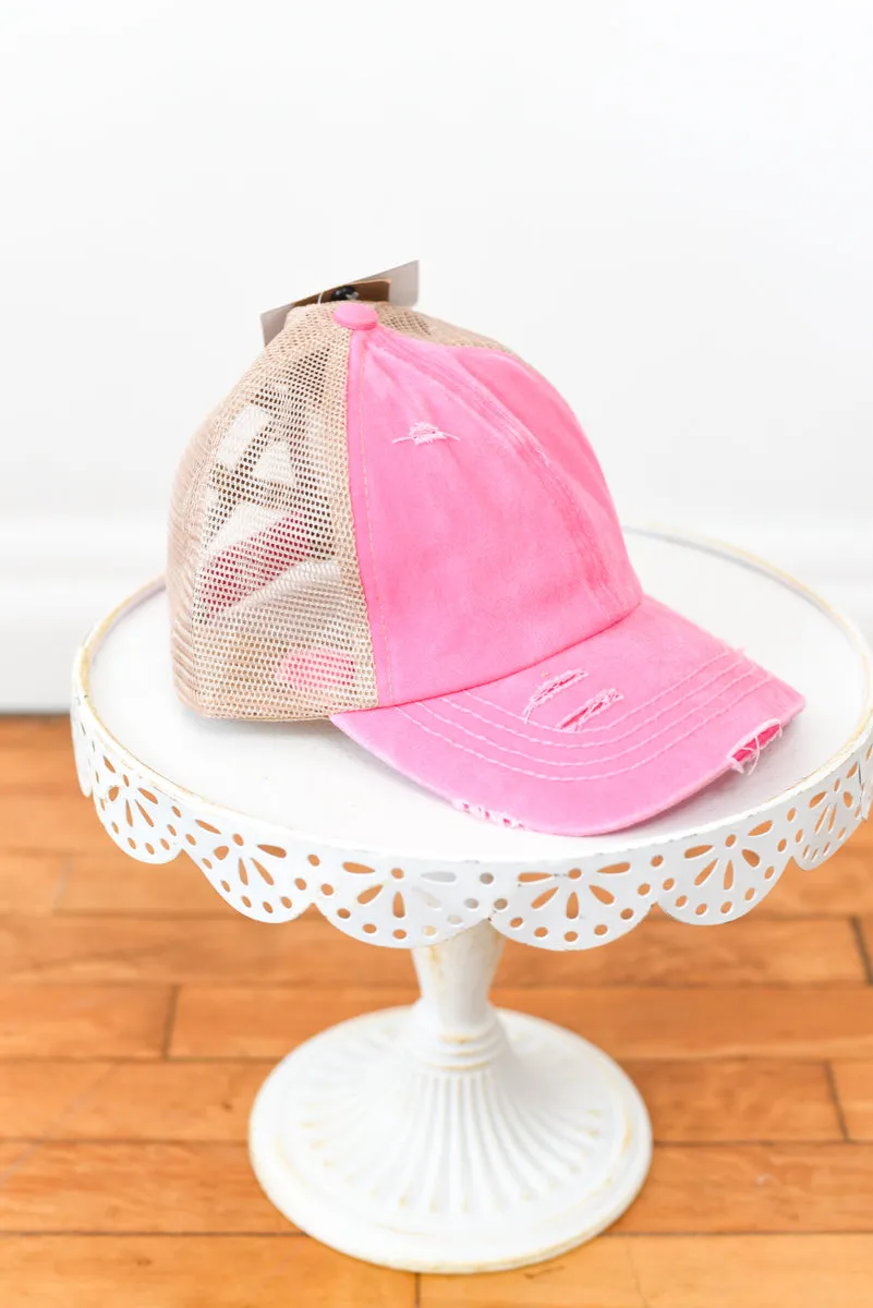 Washed Denim Criss-Cross High Pony Hat