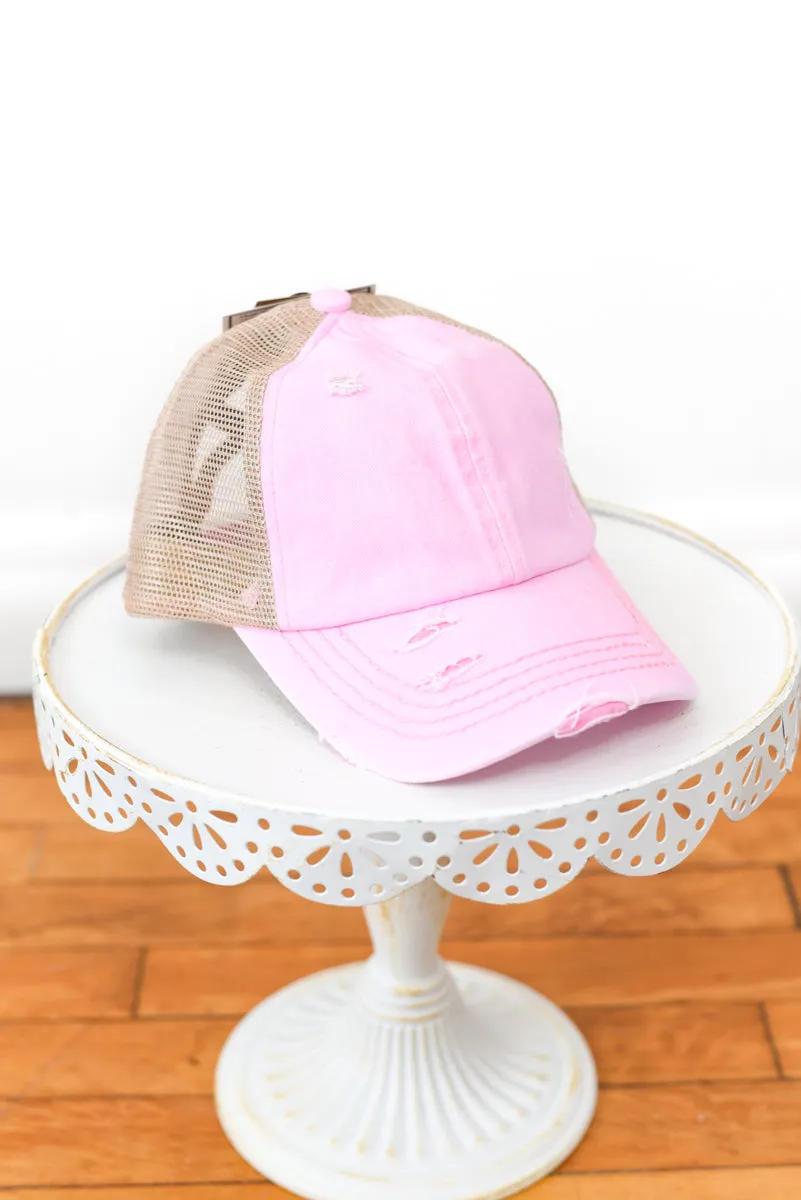Washed Denim Criss-Cross High Pony Hat