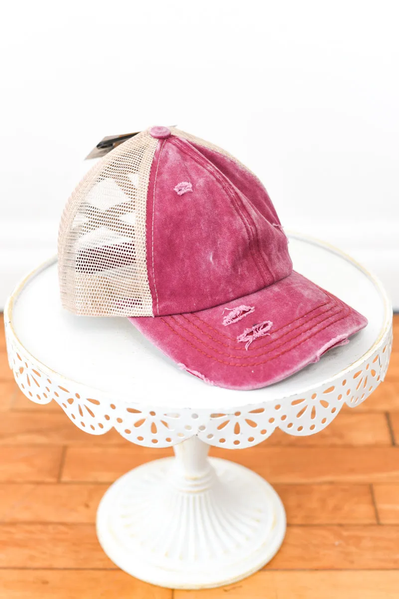 Washed Denim Criss-Cross High Pony Hat