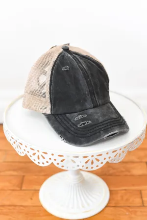 Washed Denim Criss-Cross High Pony Hat