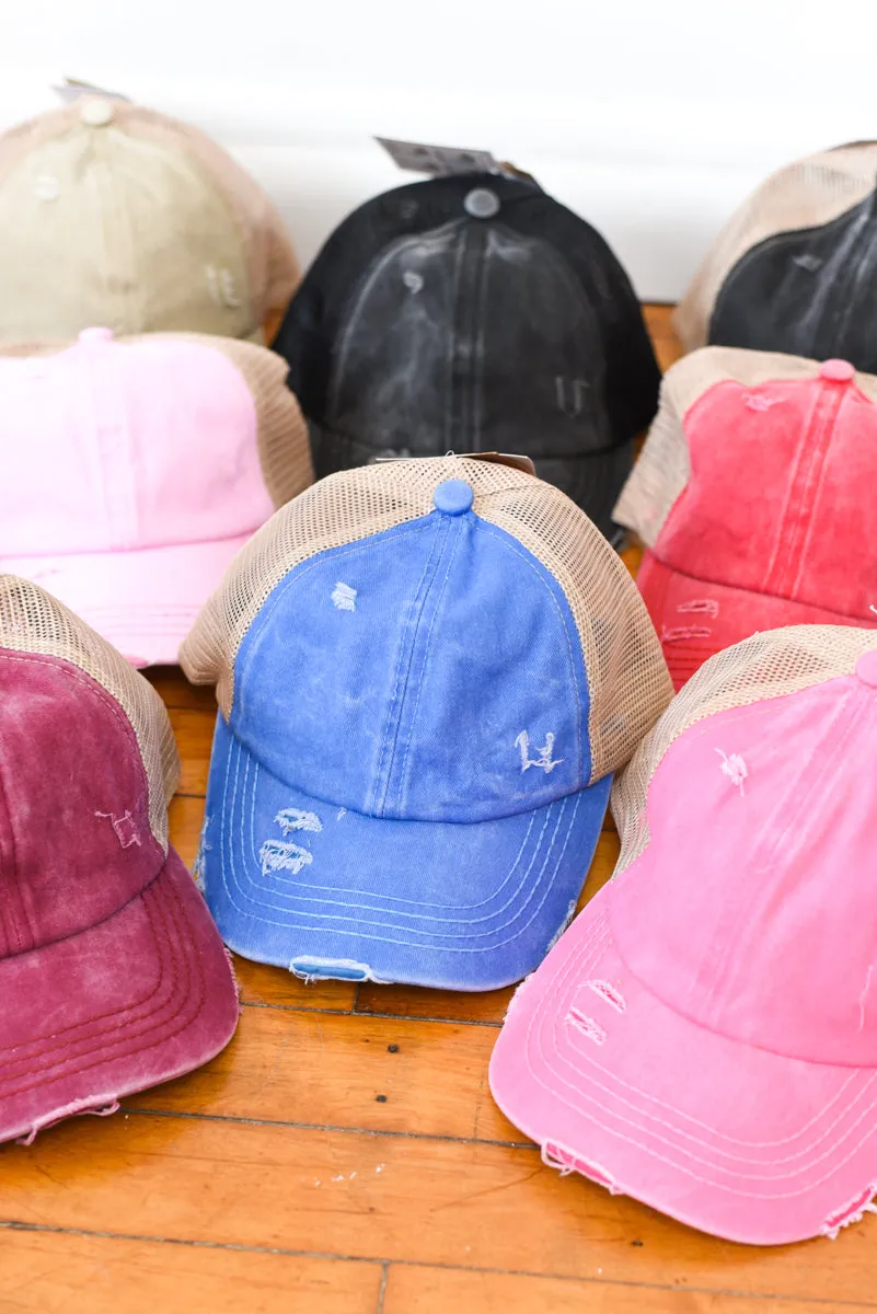 Washed Denim Criss-Cross High Pony Hat