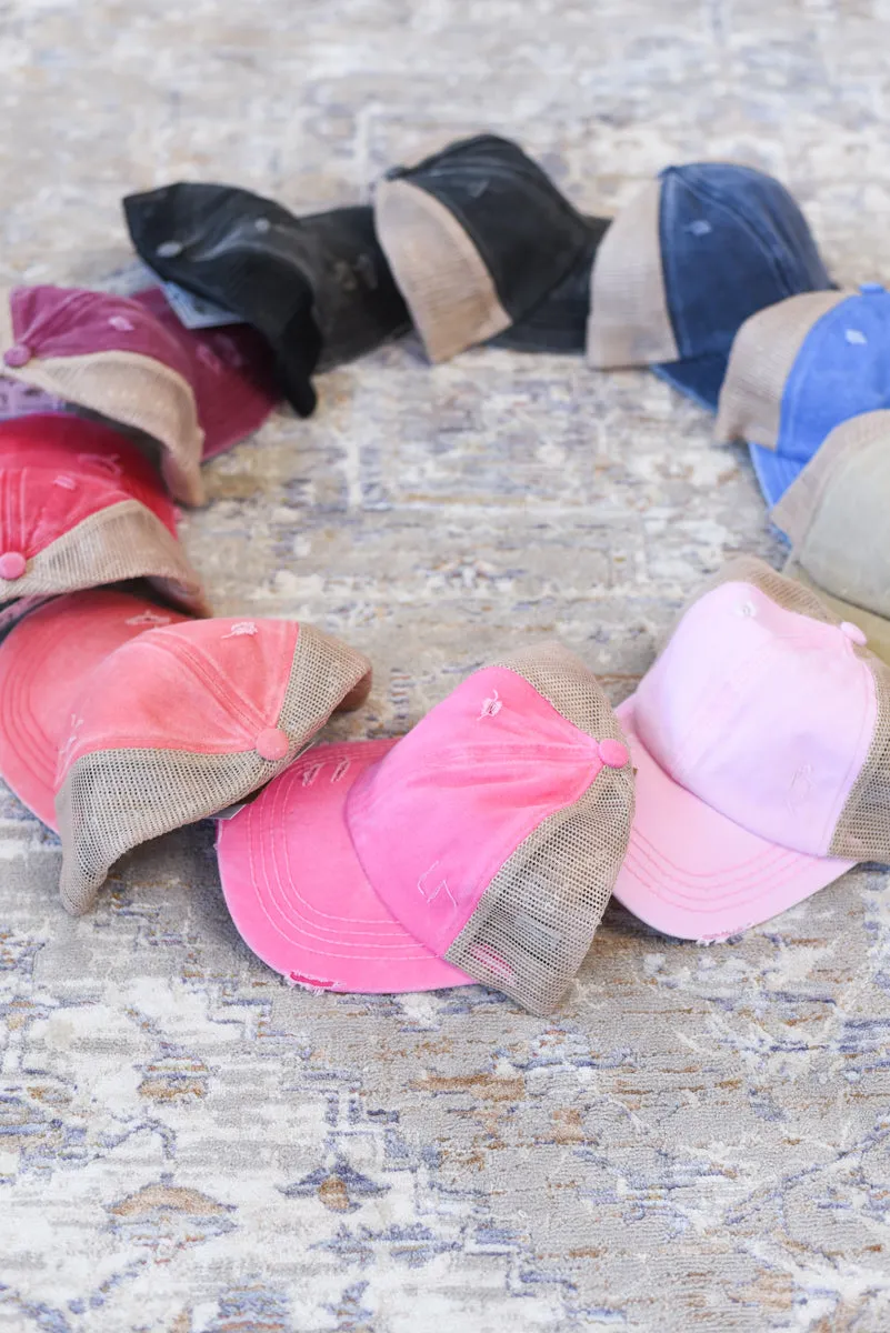 Washed Denim Criss-Cross High Pony Hat