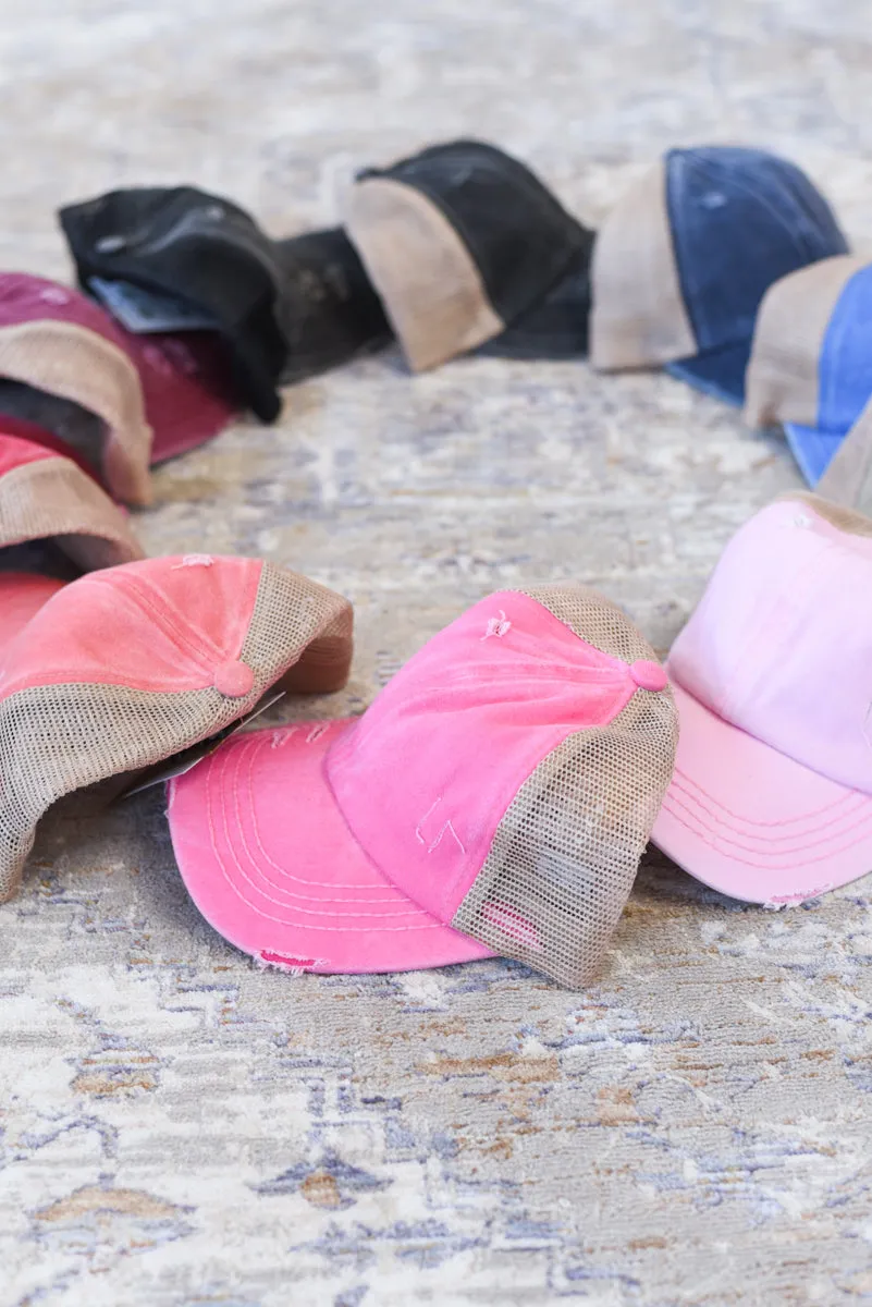 Washed Denim Criss-Cross High Pony Hat