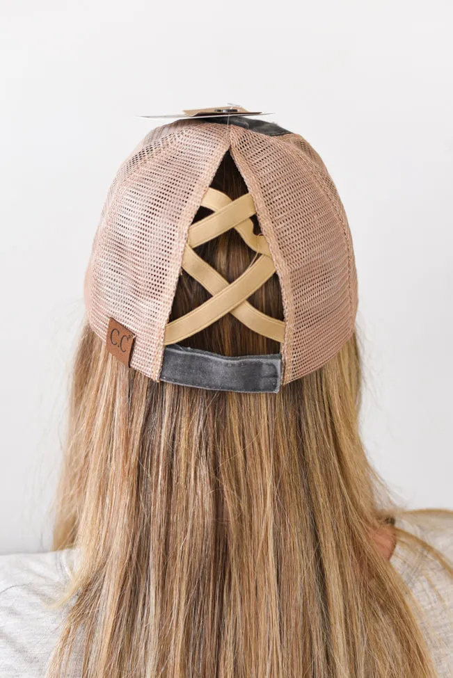 Washed Denim Criss-Cross High Pony Hat