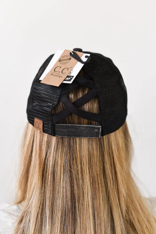 Washed Denim Criss-Cross High Pony Hat