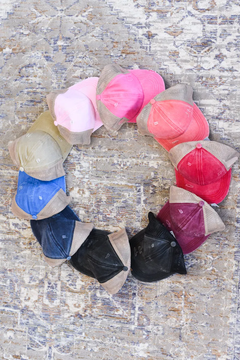 Washed Denim Criss-Cross High Pony Hat