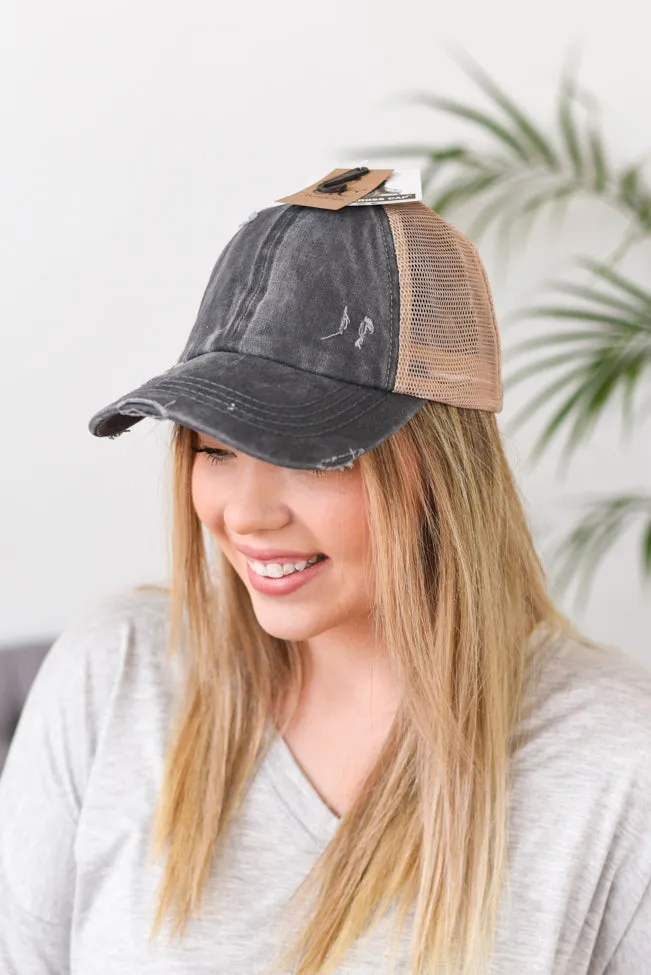 Washed Denim Criss-Cross High Pony Hat