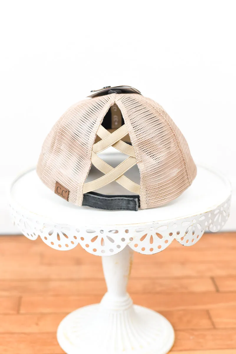 Washed Denim Criss-Cross High Pony Hat