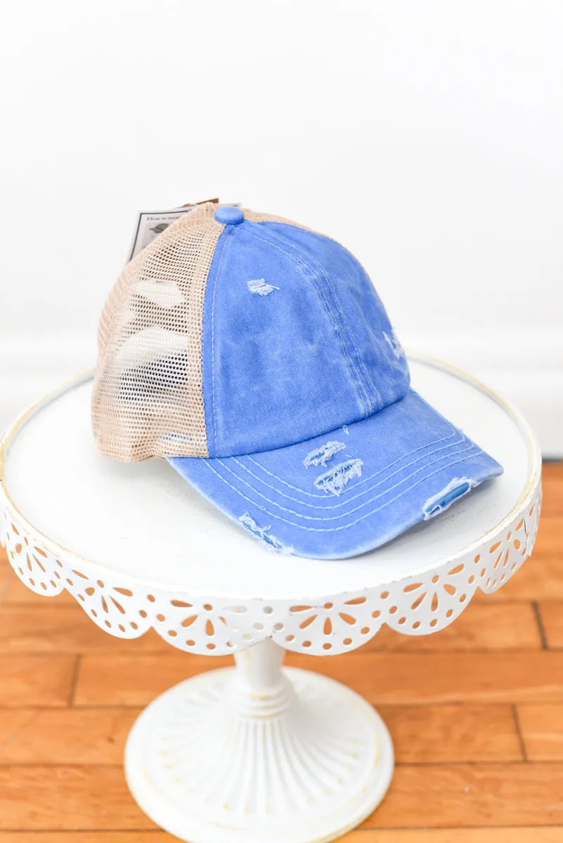 Washed Denim Criss-Cross High Pony Hat