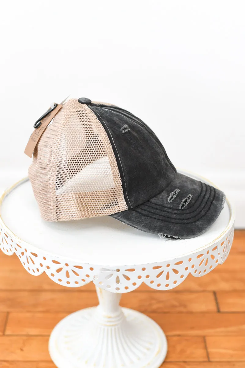 Washed Denim Criss-Cross High Pony Hat