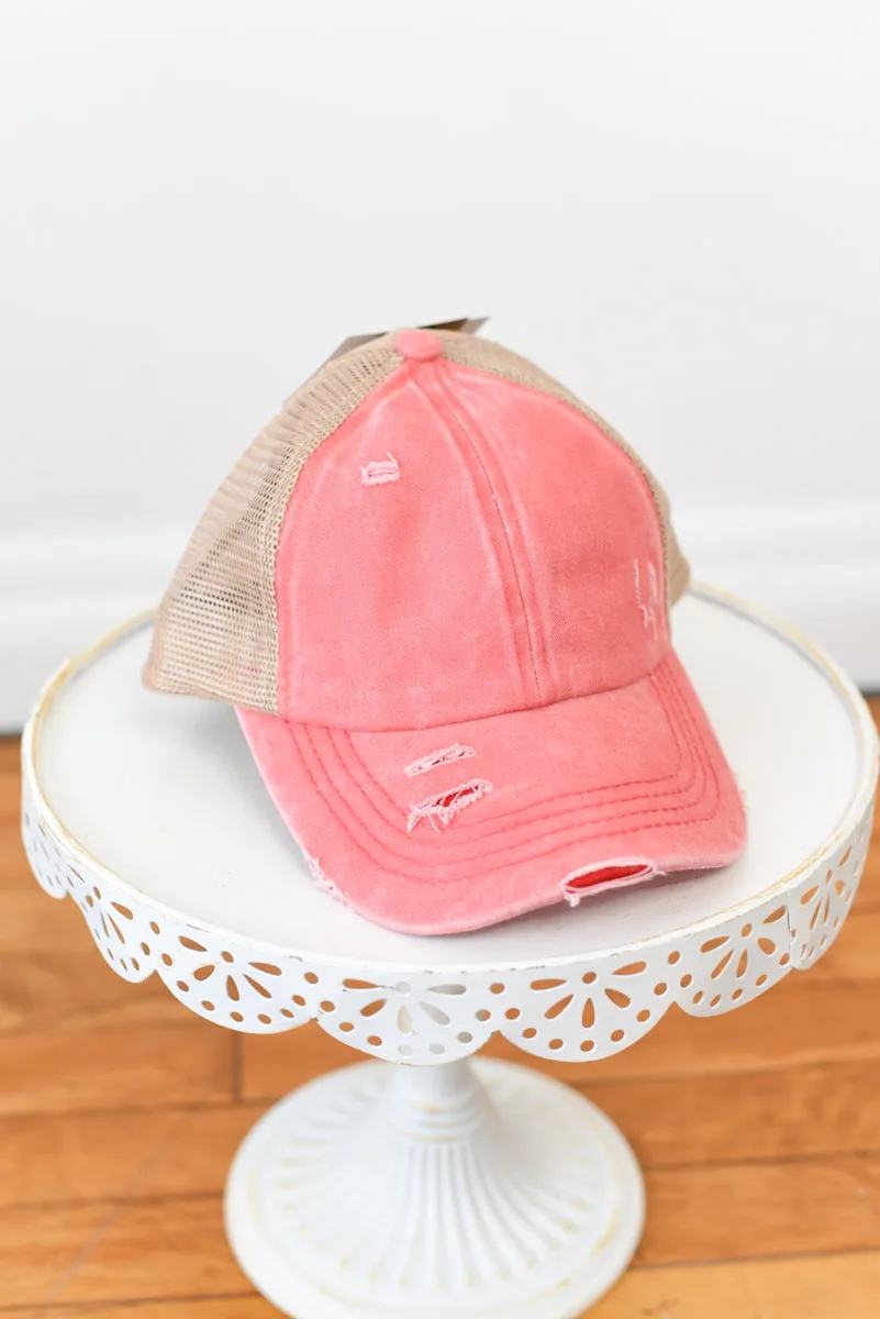 Washed Denim Criss-Cross High Pony Hat