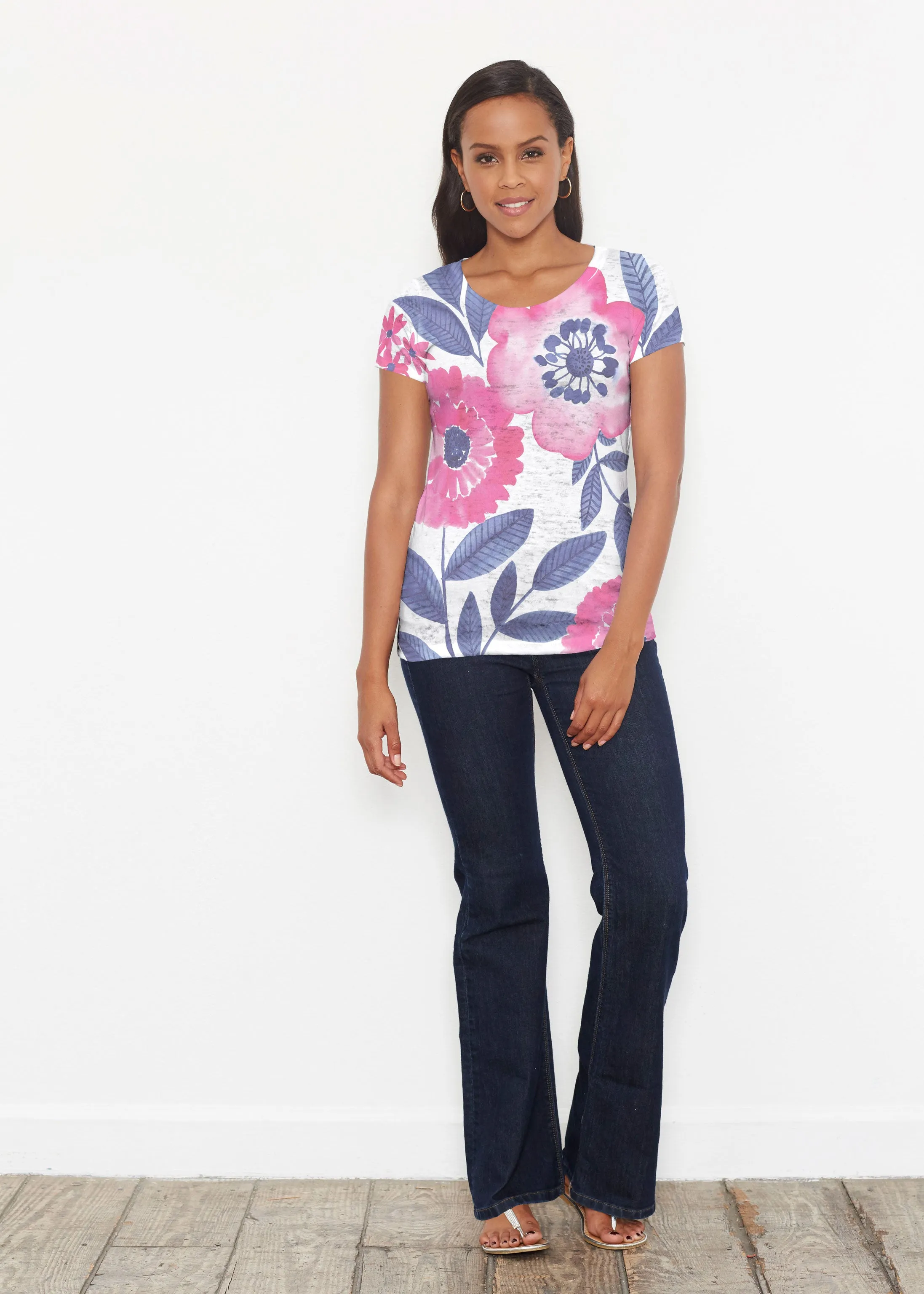 Watercolor Blooms (13355) ~ Signature Short Sleeve Scoop Shirt