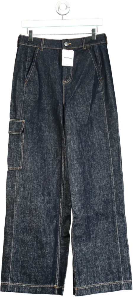 Whistles Blue Dark Denim Wide Leg Cargo Jean W28