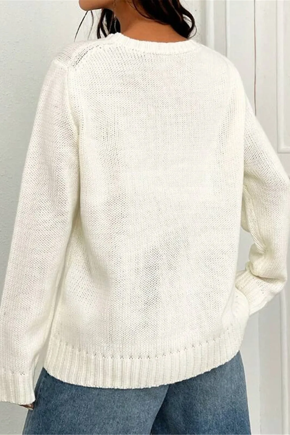White American Flag Pattern Ribbed Trim Sweater