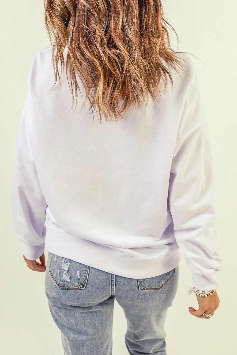 White MAMA Letter Glitter Graphic Print Long Sleeve Sweatshirt
