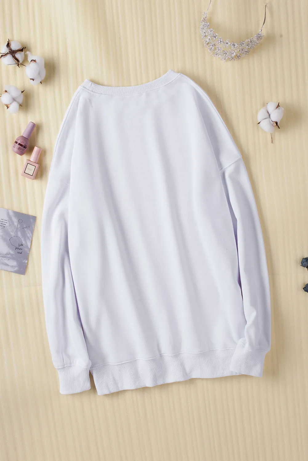White MAMA Letter Glitter Graphic Print Long Sleeve Sweatshirt